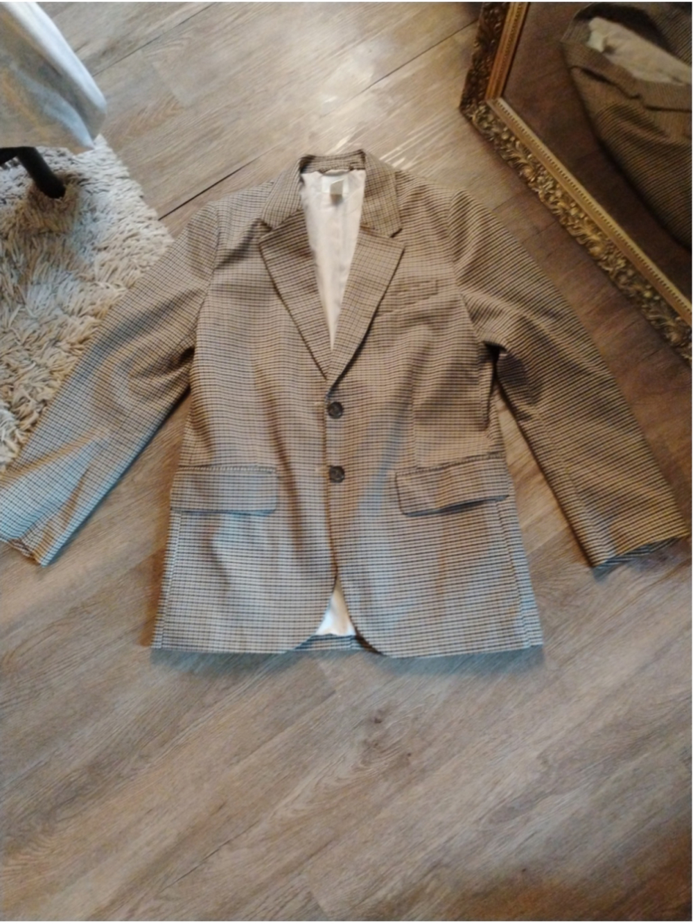 Women's H&M Plaid Blazer Jacket Beige Brown Size XS